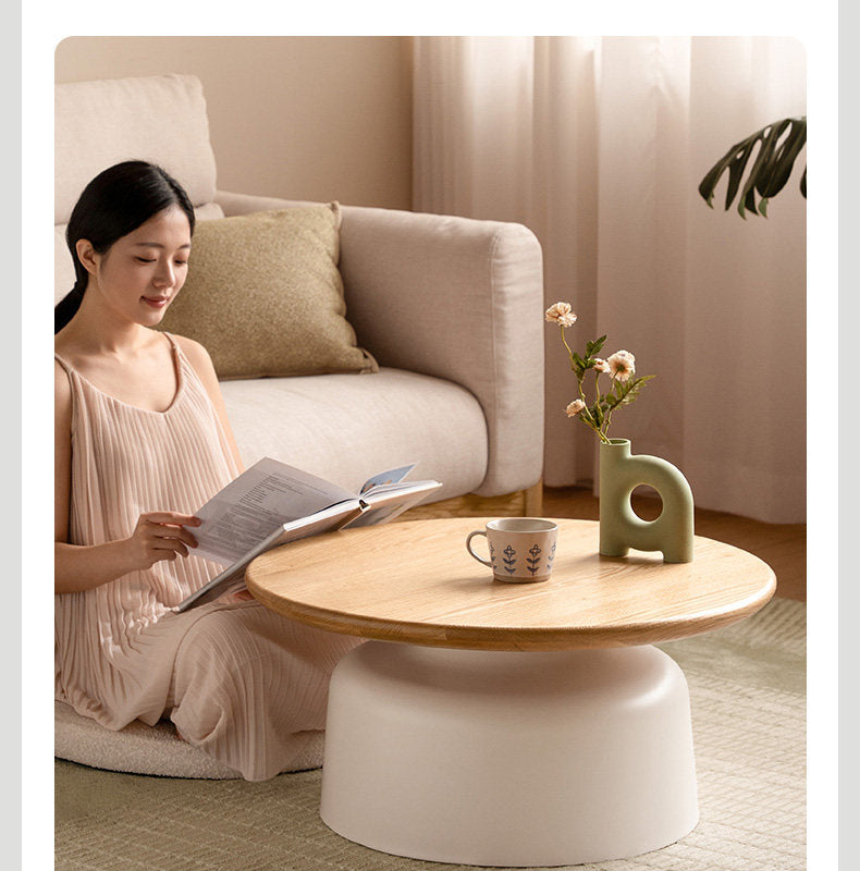 Oak Solid Wood, Solid RubberWood Round Nesting Coffee Tables, Modern Cream Style