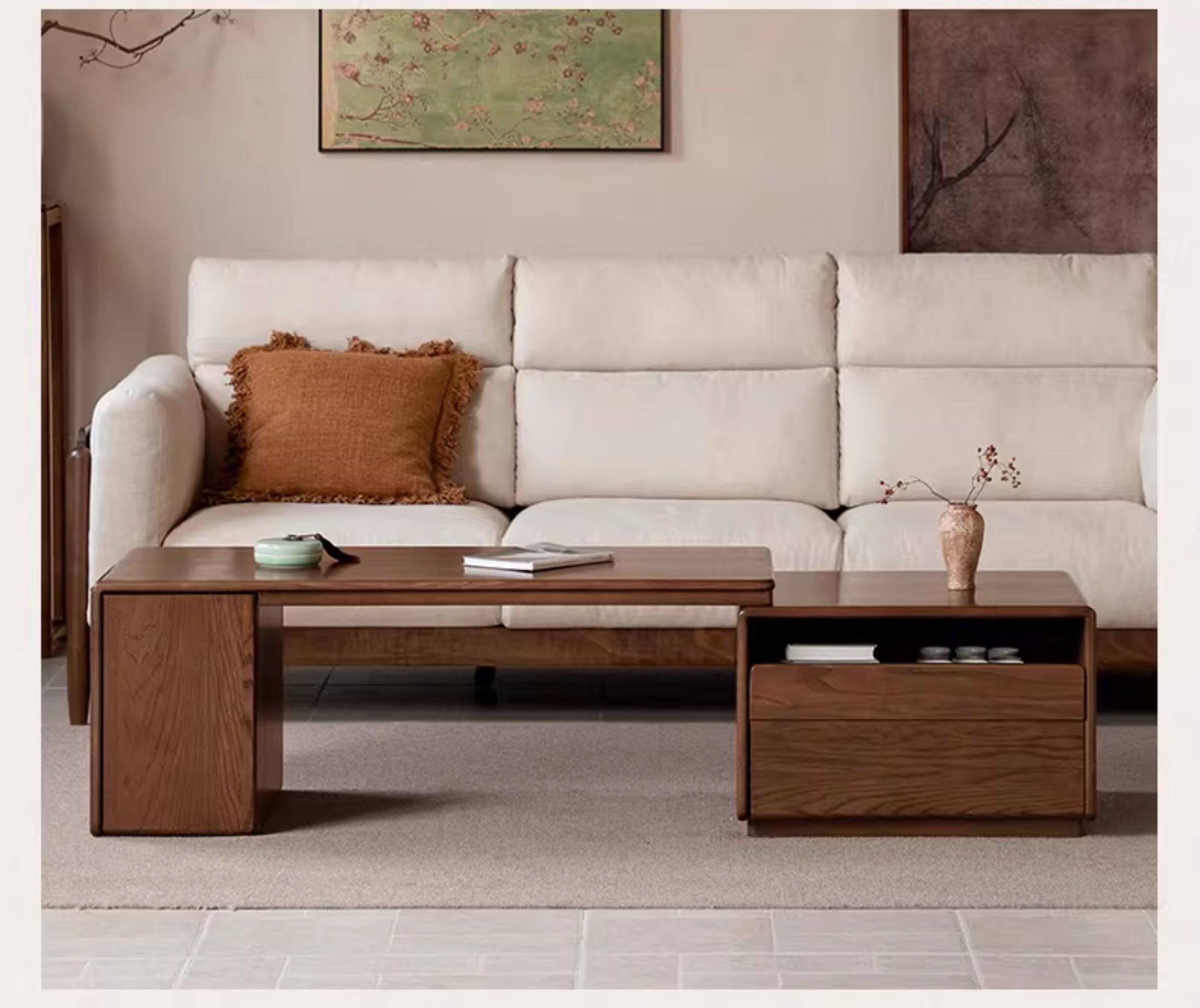 Oak Solid Wood Extendable Coffee Table with Storage