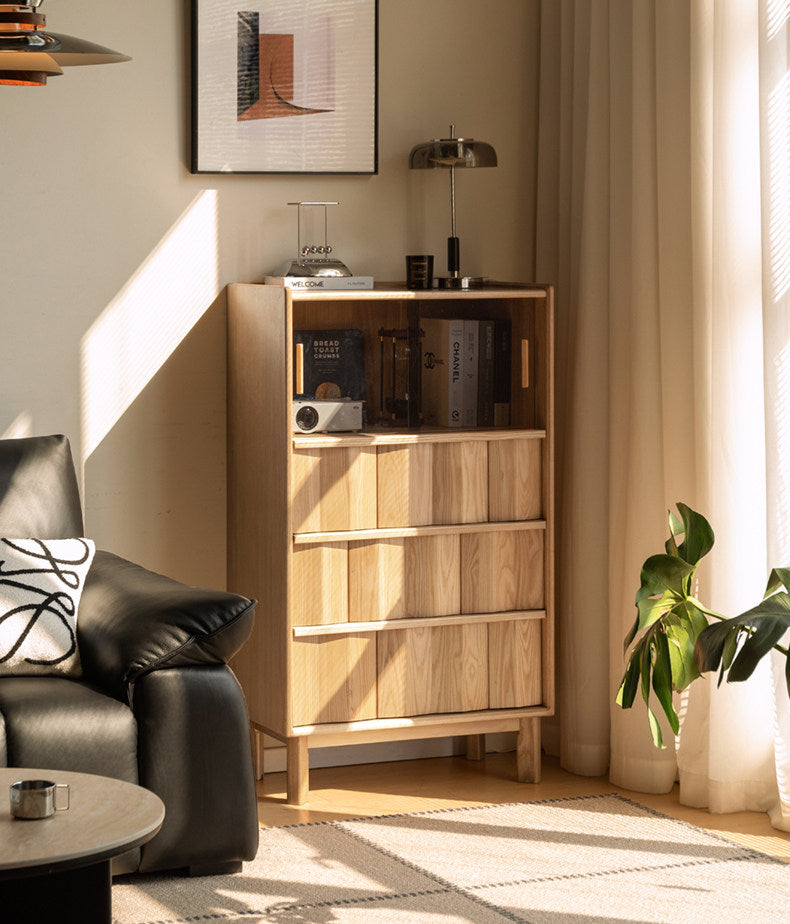 White Ash Solid Wood Side Cabinet with Modern Minimalist Design