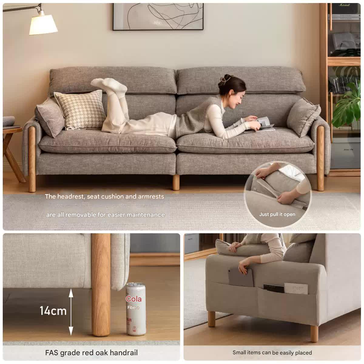 Oak high back chenille sofa washable