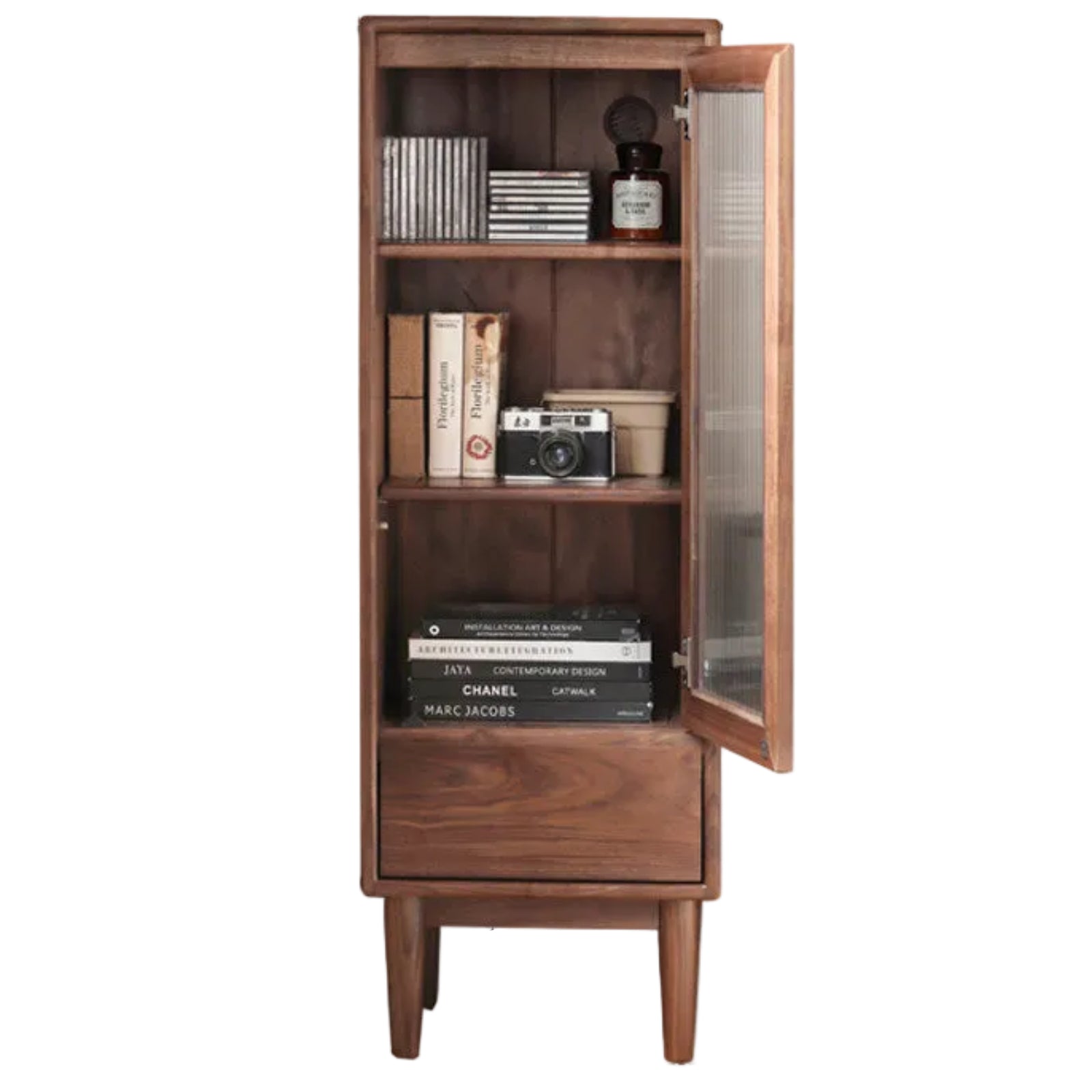 Black Walnut Solid Wood Side Cabinet Narrow Vintage Storage.