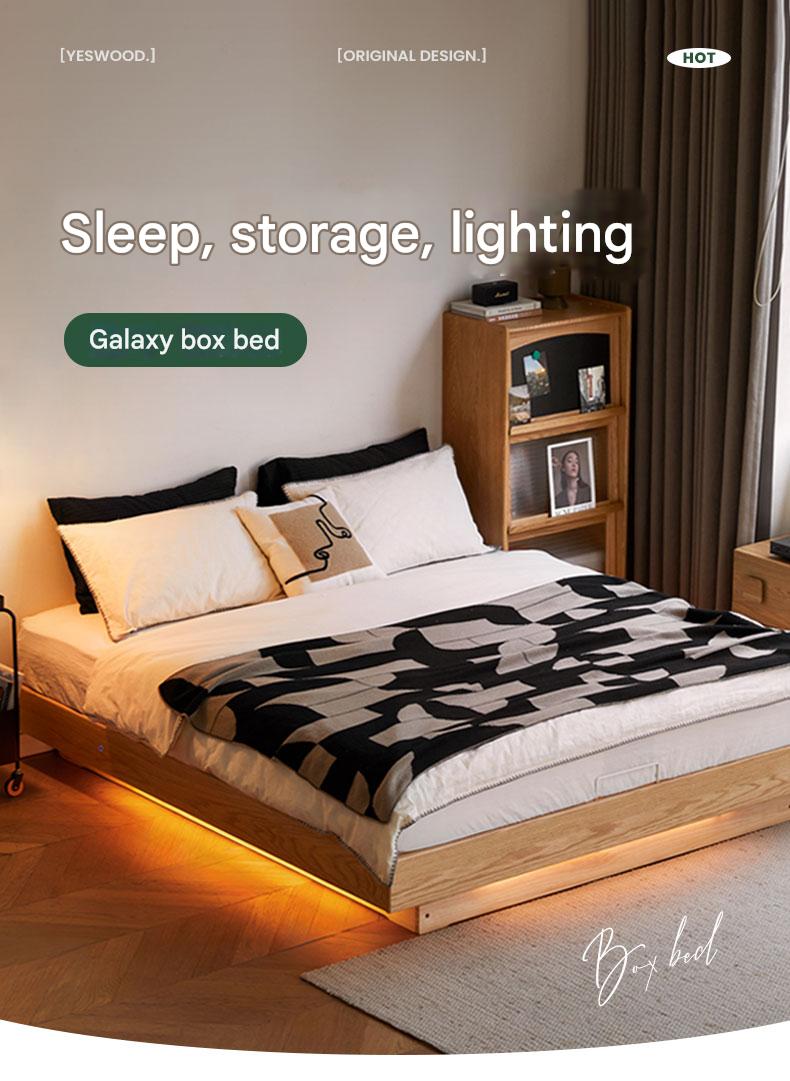 Oak solid wood platform bed, headboard-free bed suspension bed.
