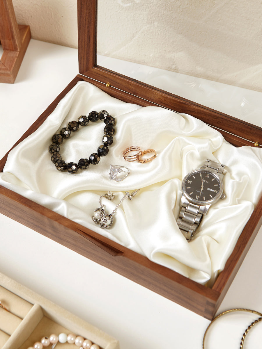 Black Walnut Solid Wood Storage Jewelry Box Transparent Display