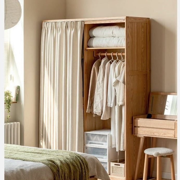 Solid Wood Wardrobe Bedroom Oak Simple Cloth Curtain Dressing Room Partition Locker Storage Cabinet