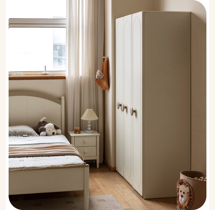 Pine Solid Wood White Cream Children's Wardrobe: