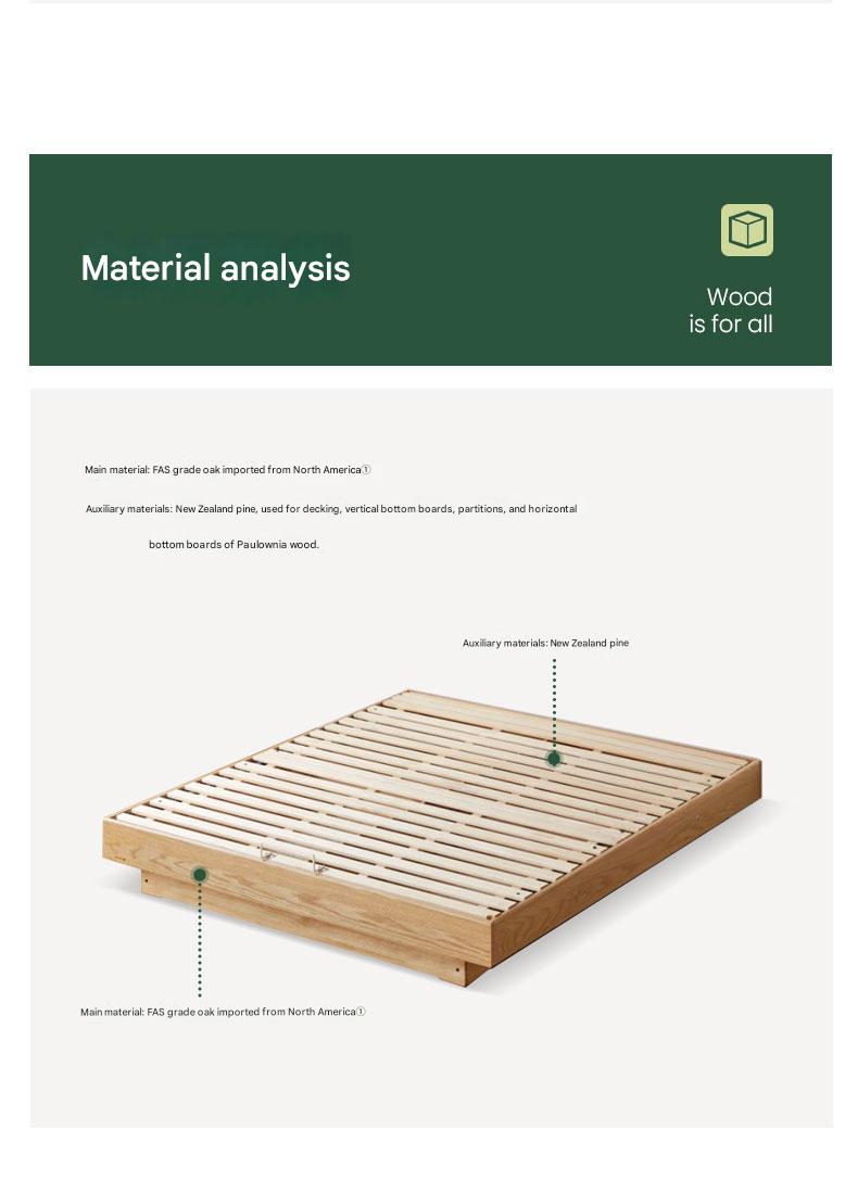 Oak solid wood platform bed, headboard-free bed suspension bed.