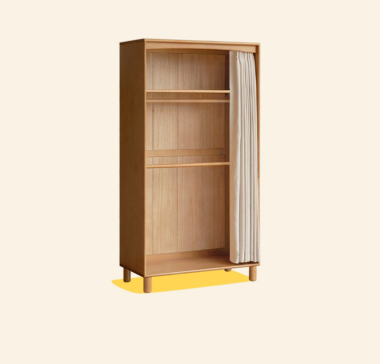 Beech Solid Wood Children's Curtain Wardrobe