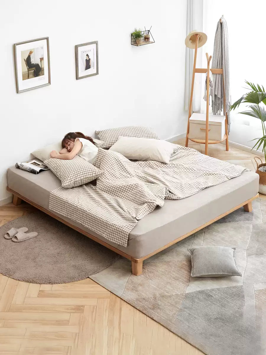 Oak solid wood platform bed, headboard-free bed