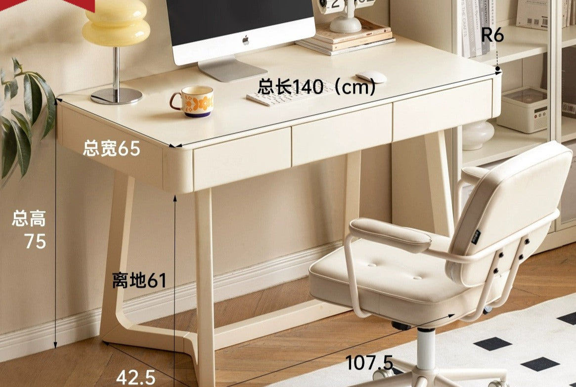 Solid wood white cream style office desk -