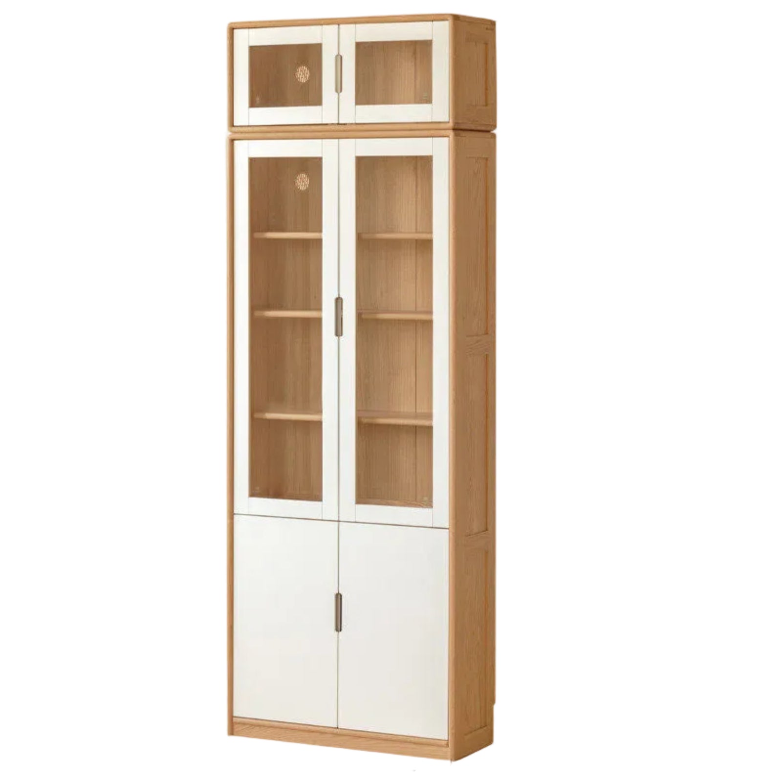 European Beech, Oak Solid Wood Floor-Standing Bookshelf with Glass Door Display