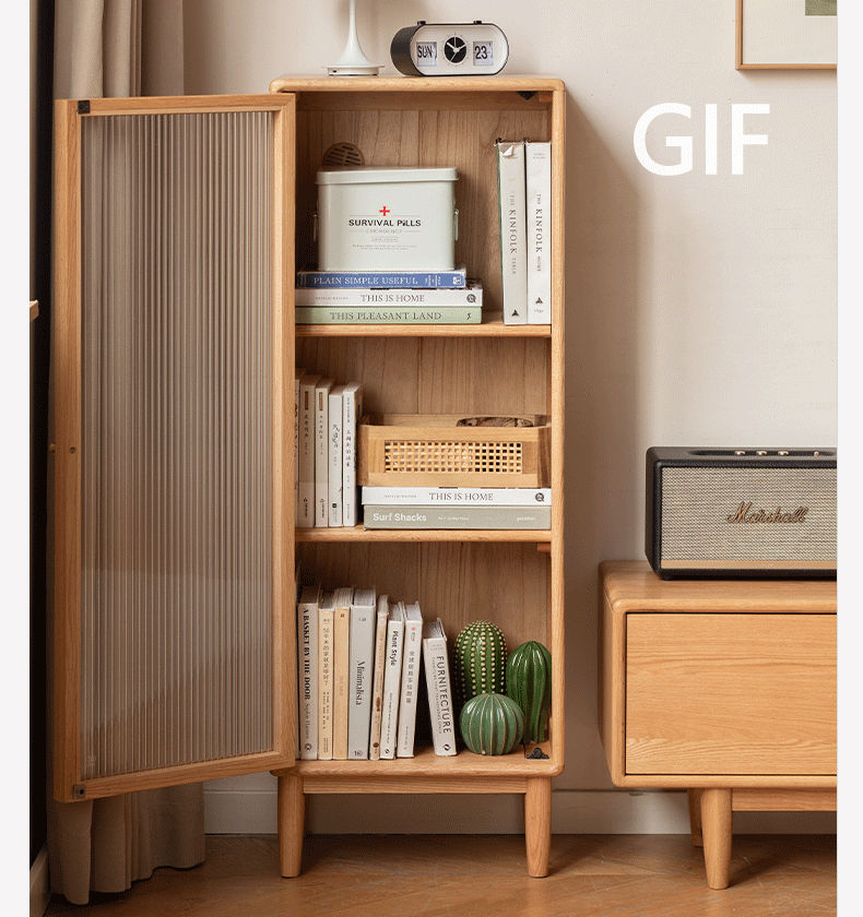 Oak, Beech Solid Wood Side Cabinet, Small Bookcase