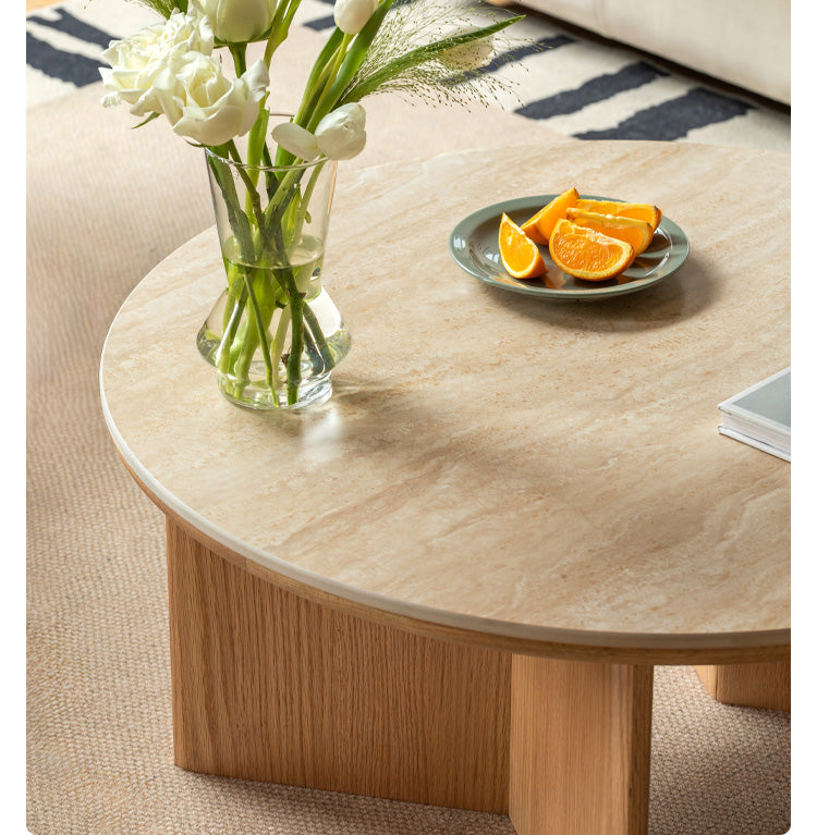 Oak Solid Wood Travertine Rock Plate Coffee Table: