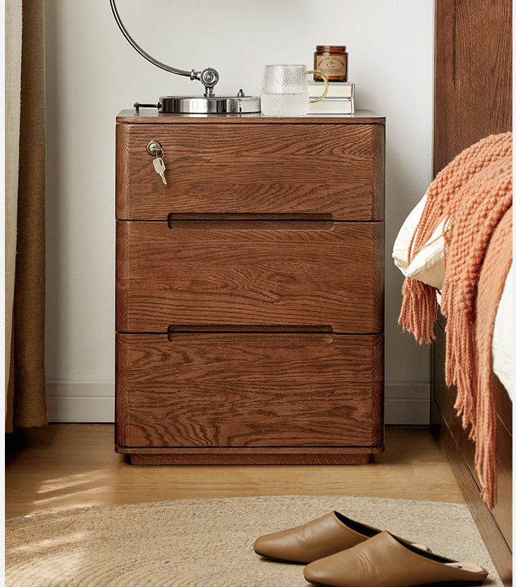 Oak solid wood Nightstand with lock"