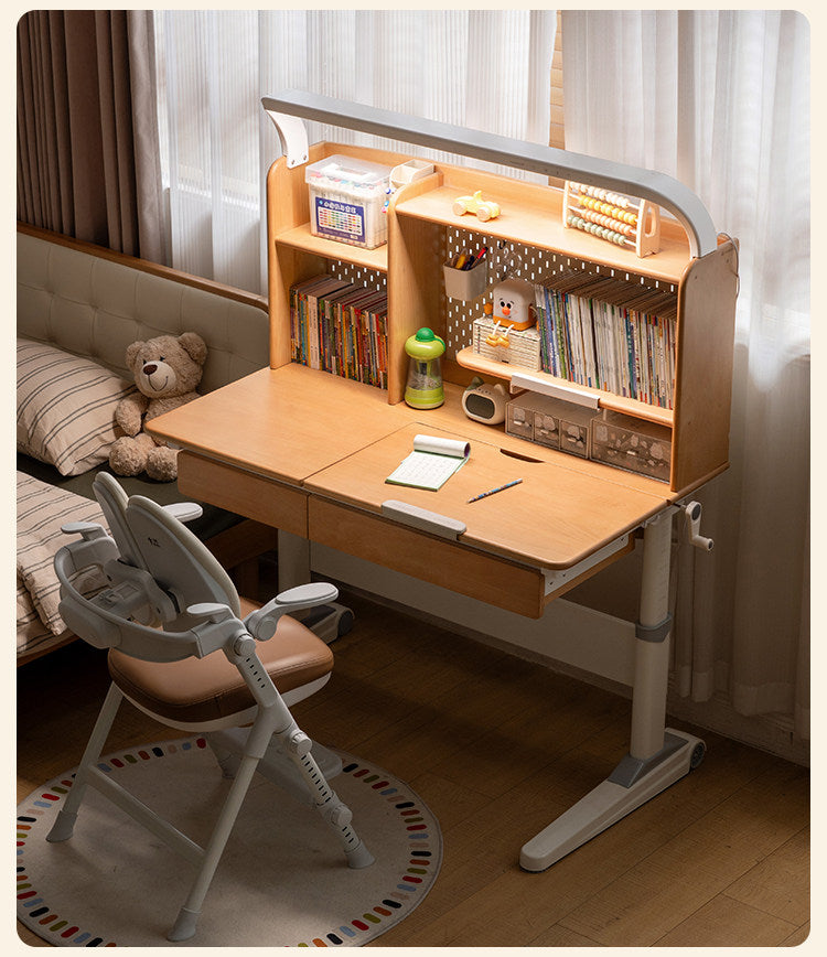 Beech Solid Wood Kids Raised and Lowered Study Table