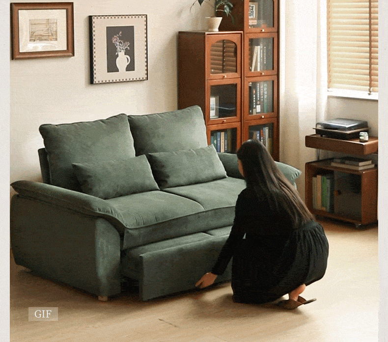 Corduroy Loveseat Sofa with Pull-Out Chaise and Adjustable Backrest