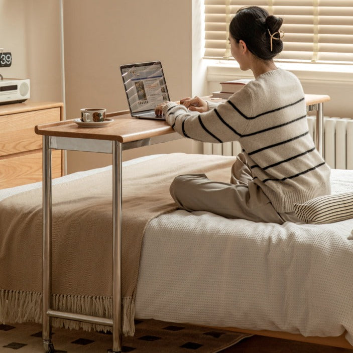 Cross bed table, movable bedside desk Oak solid wood"