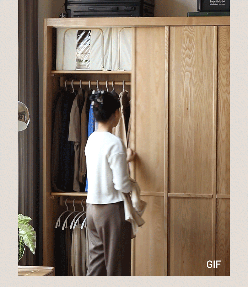 Ash Solid Wood Modern Wardrobe With Sliding Doors