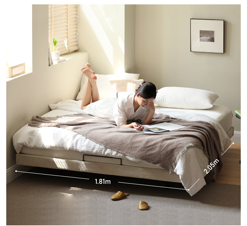 Solid Wood technological fabric floating tatami bed"