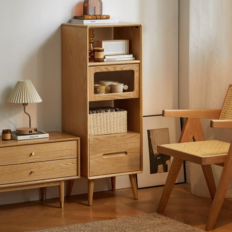 Oak Solid Wood Glass Display Side Cabinet