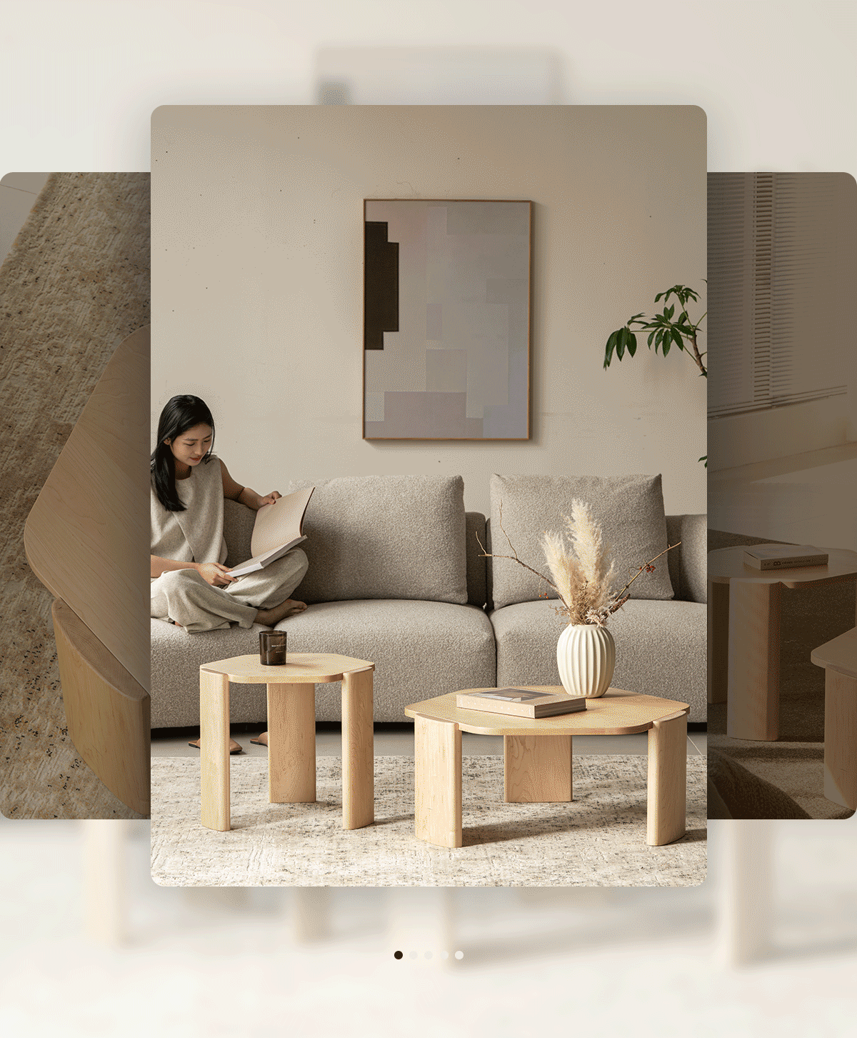 Maple Solid Wood Organic-Shape Nesting Coffee Table Set