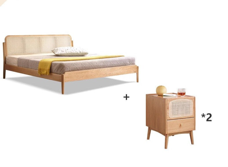 Rattan Oak solid wood bed"