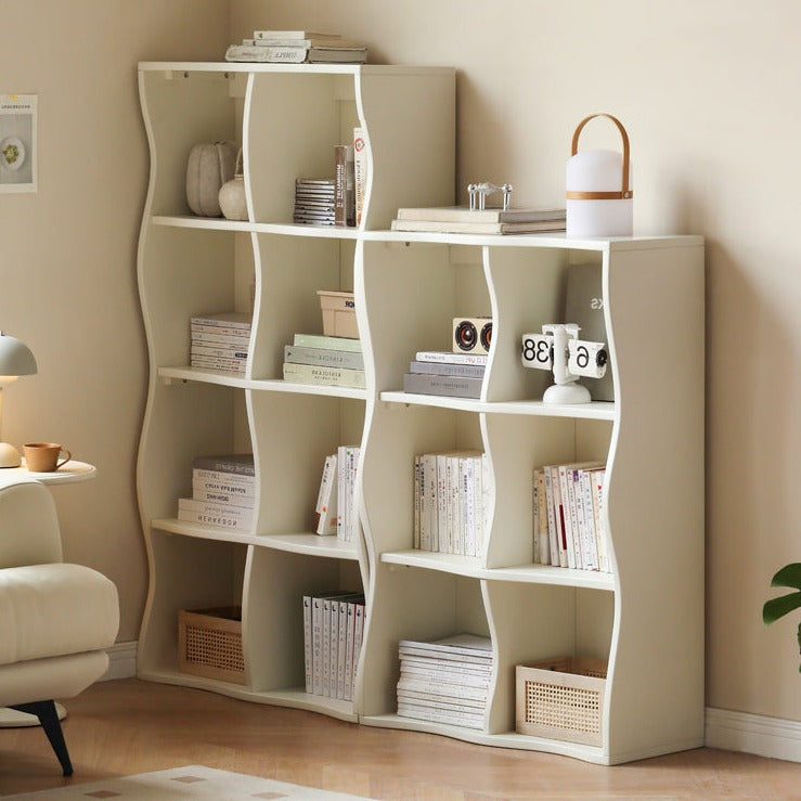 Oak Solid Wood Bookcase,Cream White Floor to Floor Standing Cabinet"