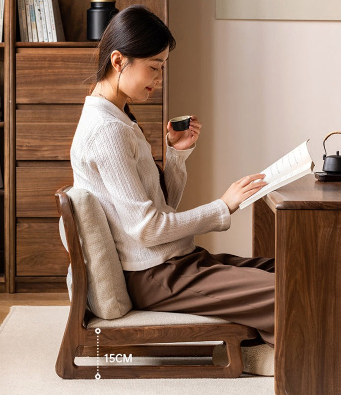 Black Walnut Solid Wood Tatami Tea Chair Low Back: