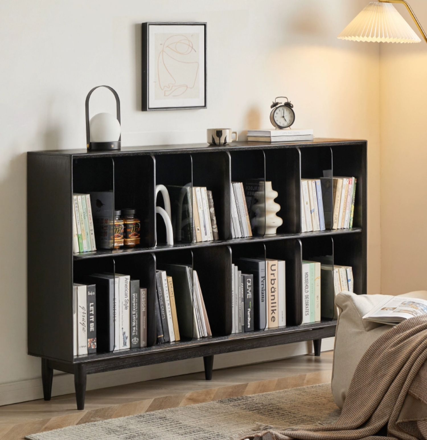 Oak Solid Wood Black Modern Bookcase -