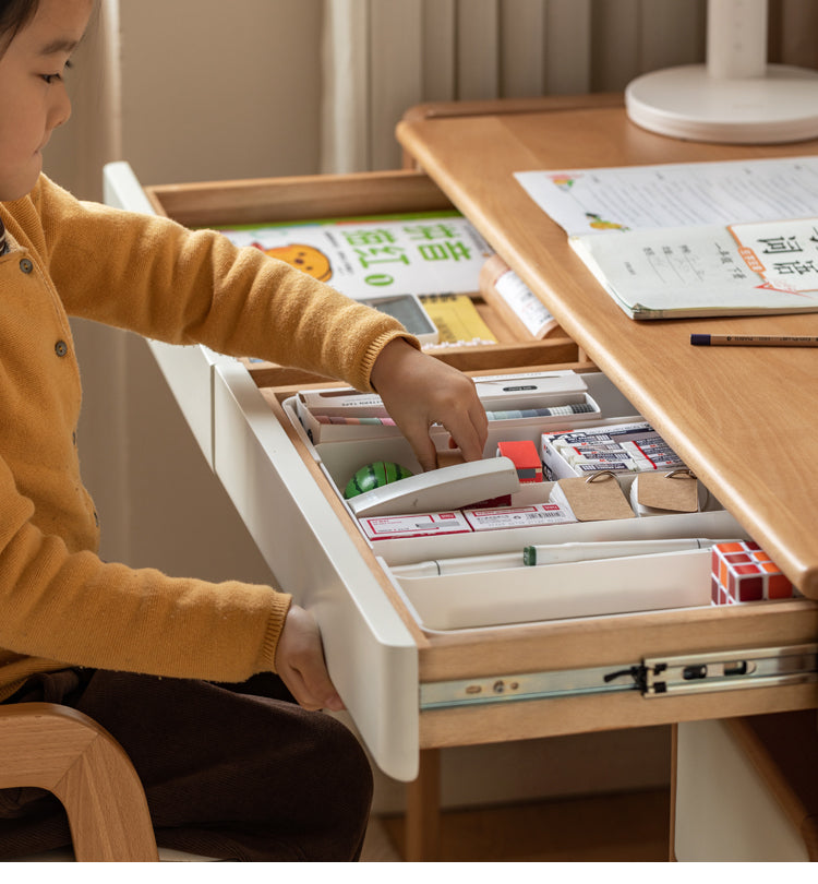 Beech solid wood bookshelf integrated children's desk