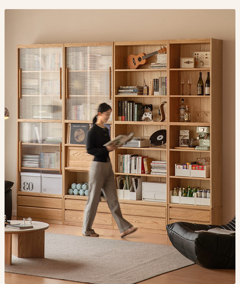 Oak, Ash Solid Wood Wall-Mounted Bookcase with Simple Storage Design