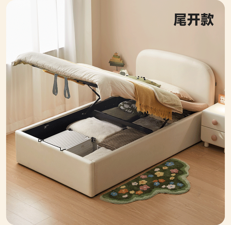 Kids Upholstered Storage Bed with Rounded Headboard and Gas Lift