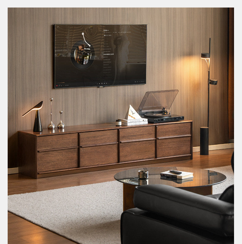 Sandalwood Solid Wood Low Profile TV Console with Fluted Panels