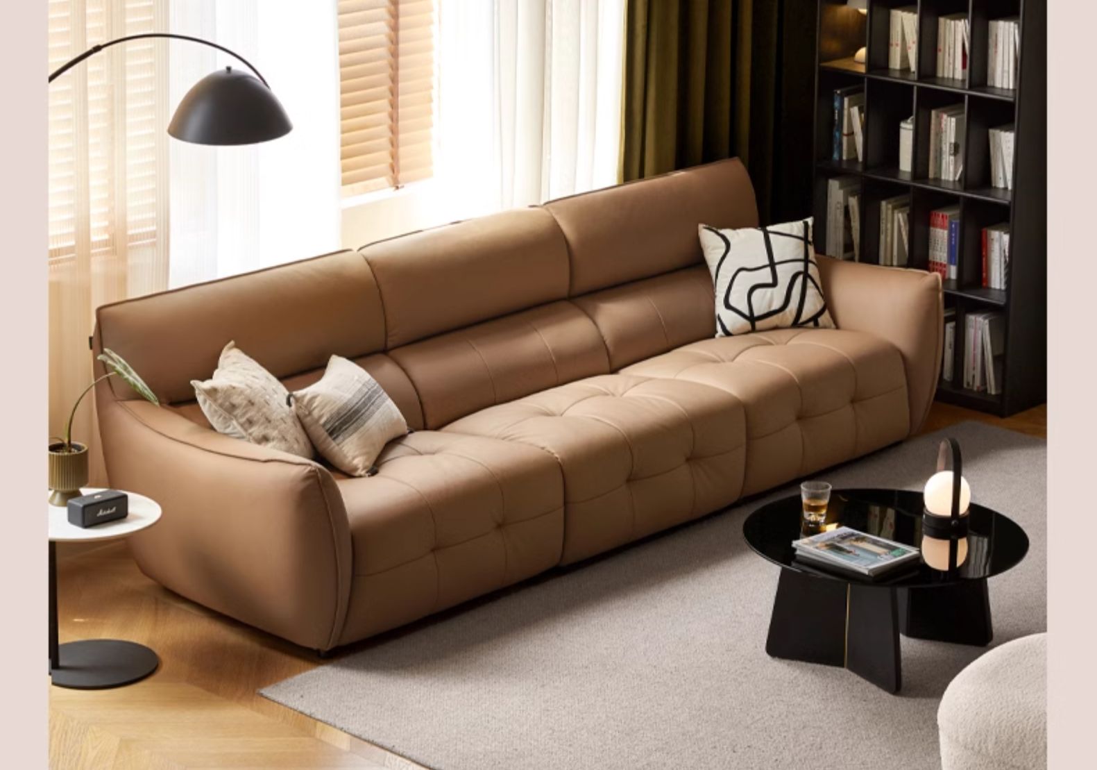 Leather module Italian high back straight sofa