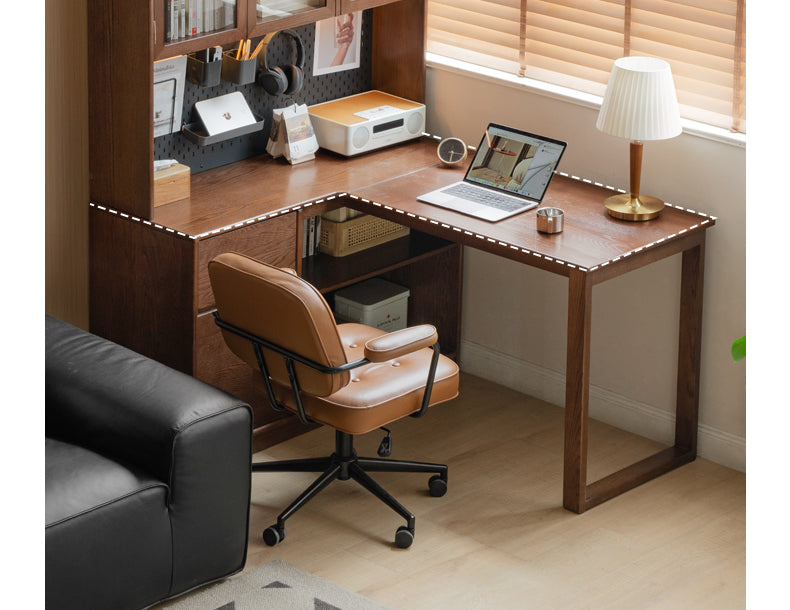 Oak Solid Wood Desk Bookshelf Integrated Corner Table