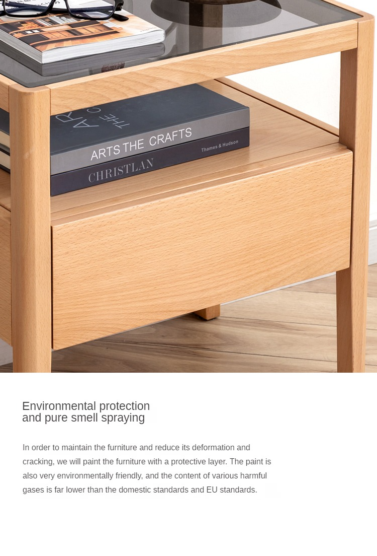 Beech solid wood bedside storage, small side table"