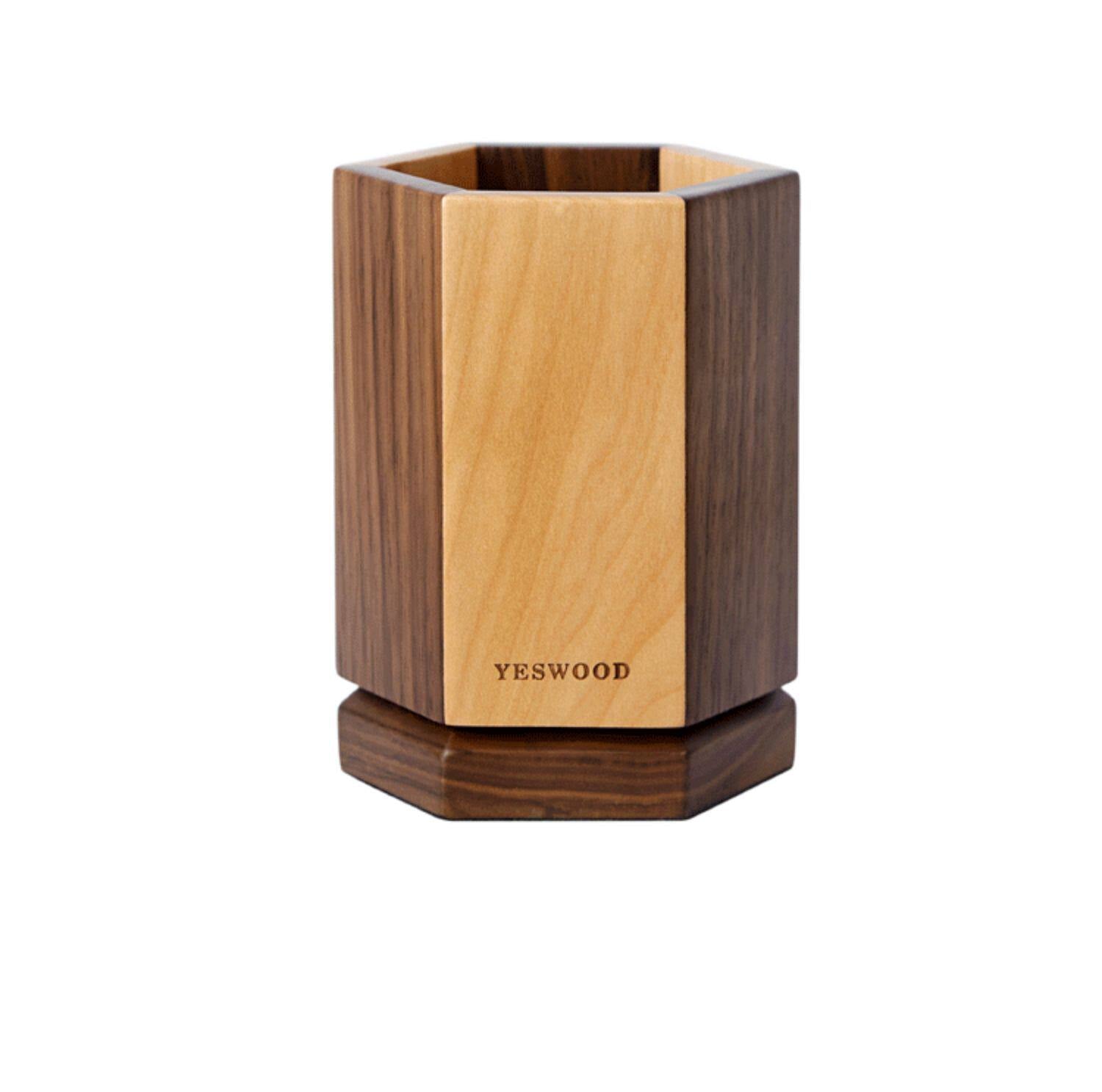 Black Walnut, Maple Solid Wood Rotating Pen Holder