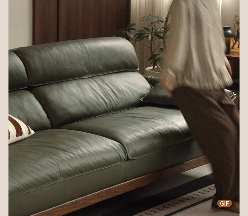 Oak Solid Wood, Sandalwood Sofa with Italian Light Luxury Leather Design