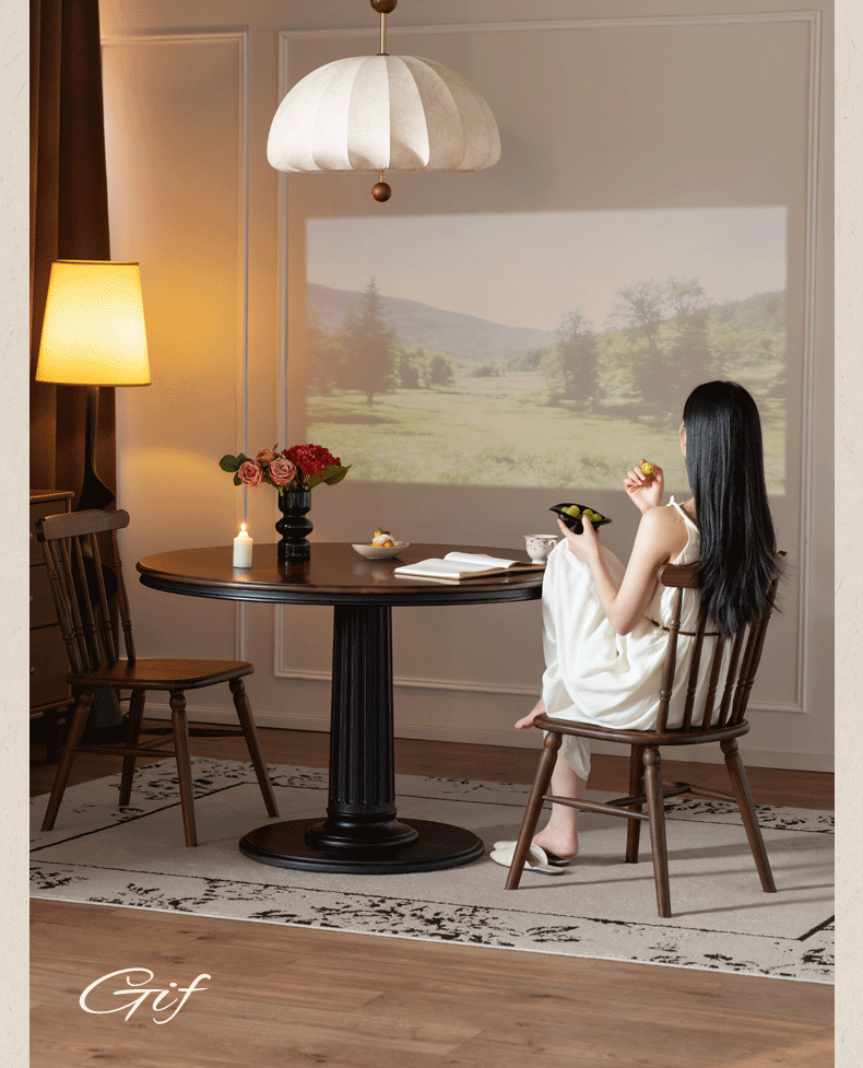 Black Walnut Solid Wood American Retro Round Dining Table