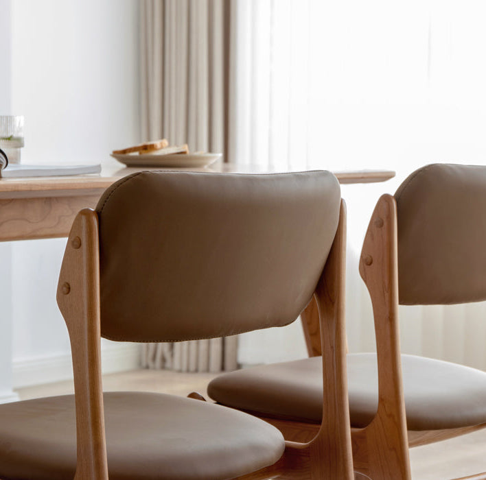 Set 4 pcs Cherry Solid Wood Vintage Dining Chairs Soft Bags Backrests