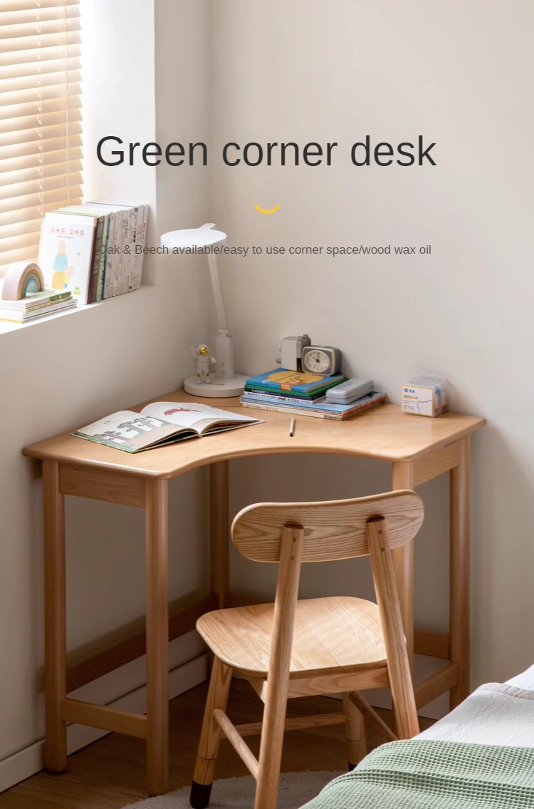 Beech solid wood study corner desk,  L- shaped desk"