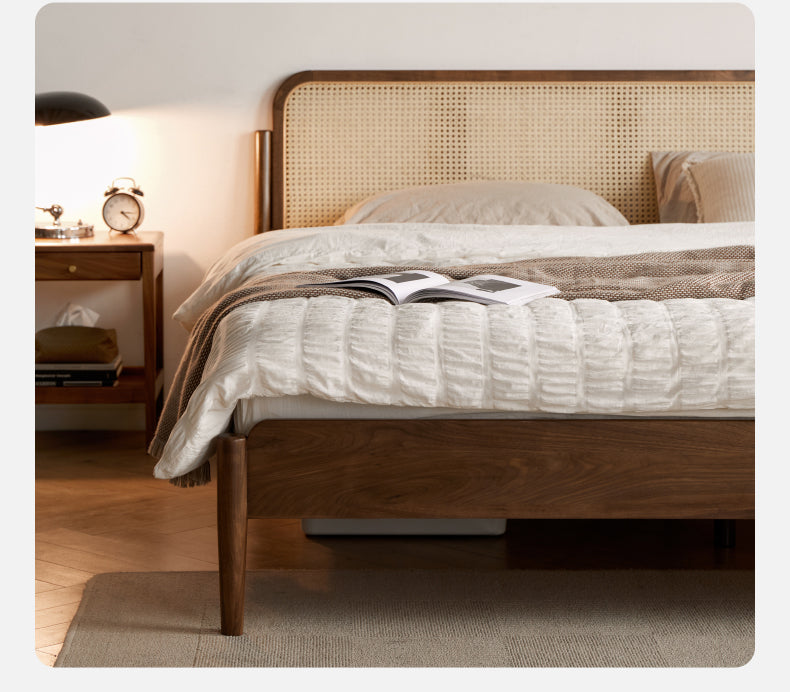North American black walnut solid wood rattan bed +