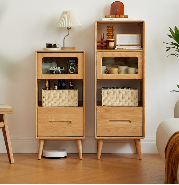 Oak Solid Wood Glass Display Side Cabinet