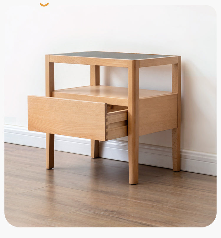 Beech solid wood bedside storage, small side table.