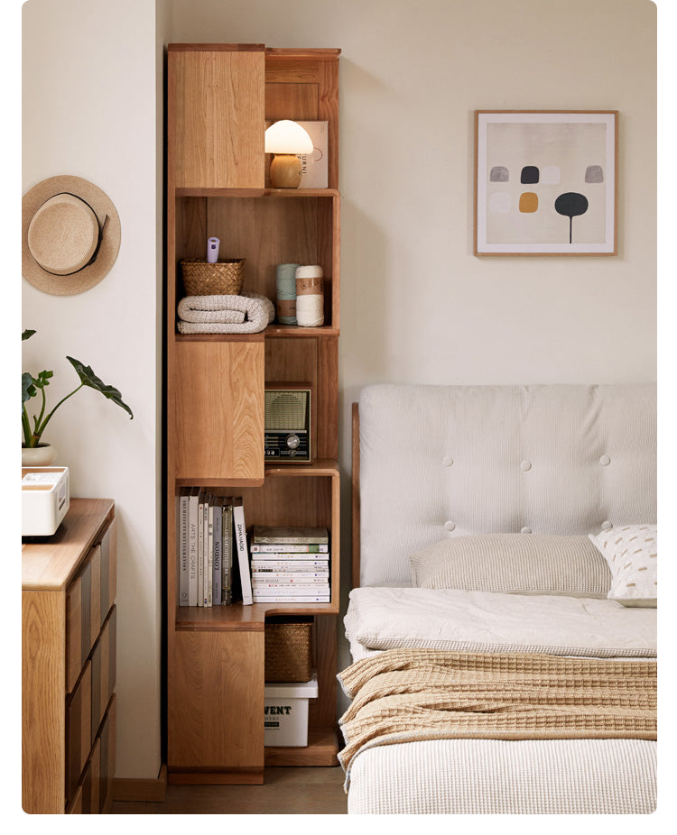 Cherry Solid Wood Corner Bookcase Floor Storage Cabinet<