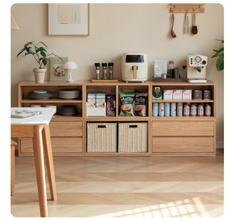 Ash Solid Wood Modern TV Cabinet with Freely Combineable Bookshelf and Storage