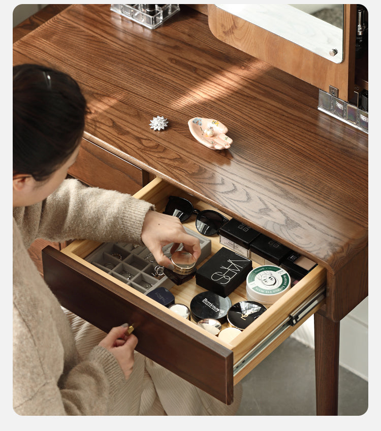 Ash Solid Wood walnut color Dressing Table: