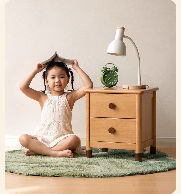 Oak, Beech Solid Wood Two-Drawer Nightstand