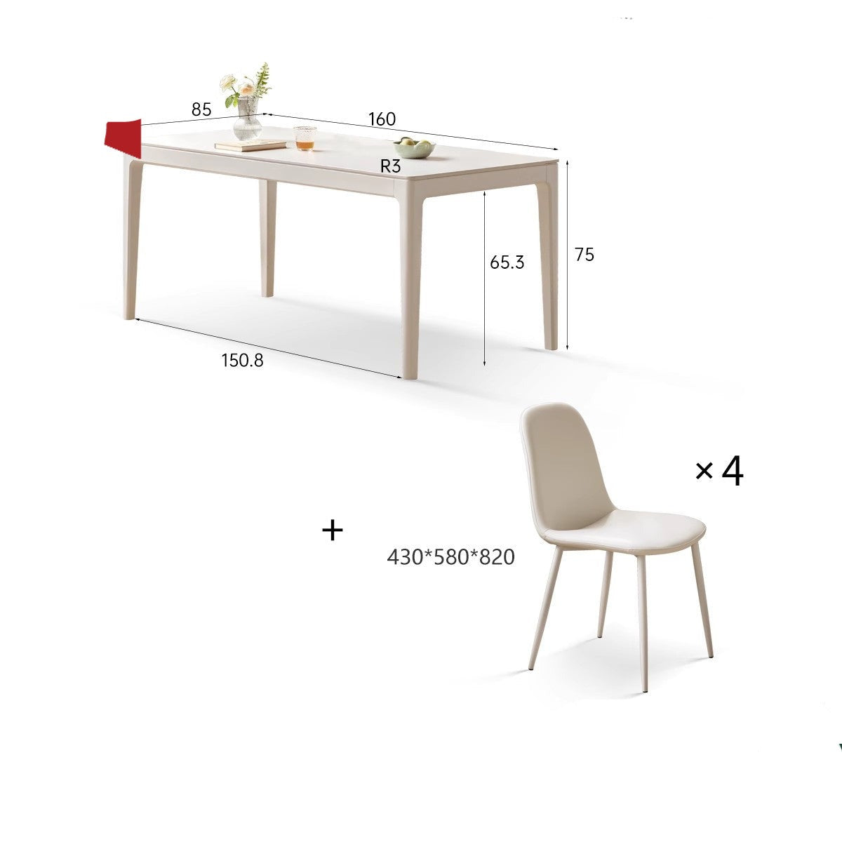 Birch Solid Wood Rock Plate Dining Table White Cream