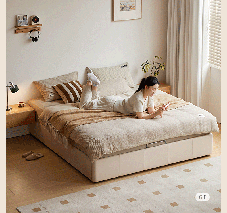 Eco-Cloud Leather Box Platform Bed, Headboard-Free Bed
