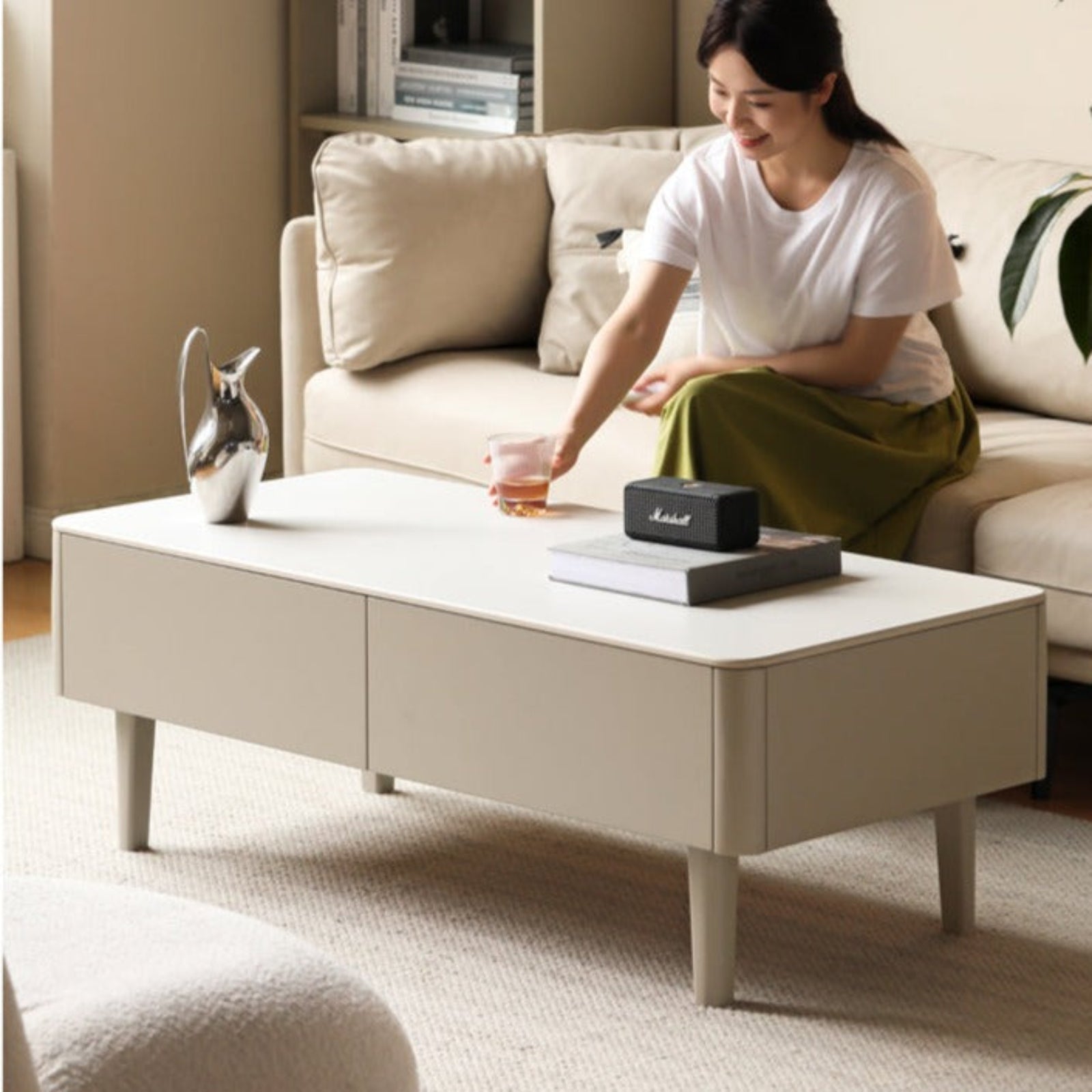 Wood Solid Wood Tea Table Light Luxury Modern Small Unit Rock Plate Tea ...